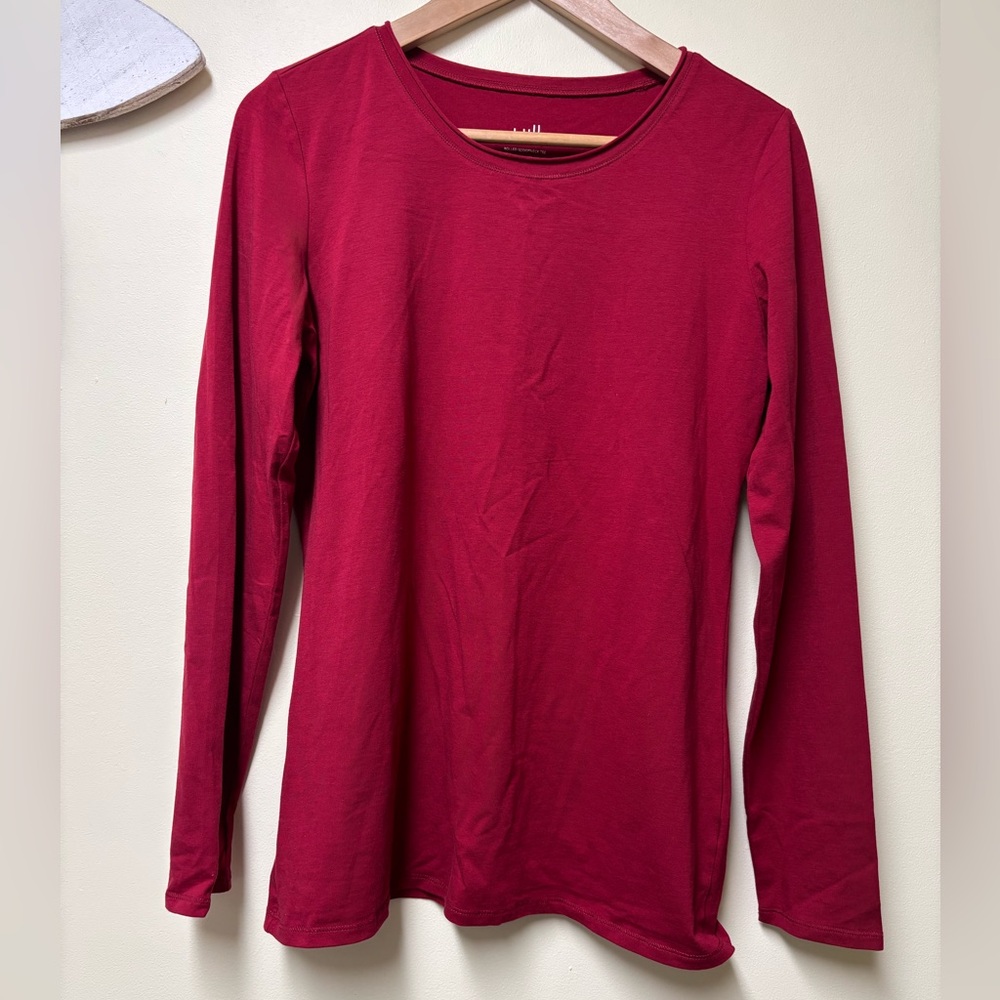 J. JILL Rolled Scoop Neck Long Sleeve Cotton Tee - Dark Red Medium